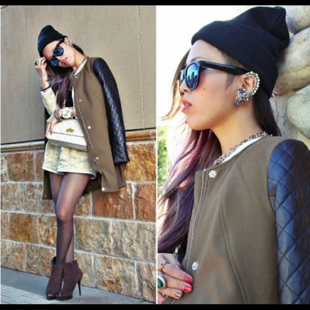 Army Coat with Leather Sleeves Size 4